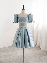 A-Line Square Neckline Blue Short Prom Dress, Cute Blue Homecoming Dress